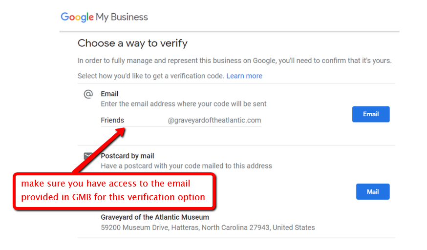 How can I verify my Google business by email?