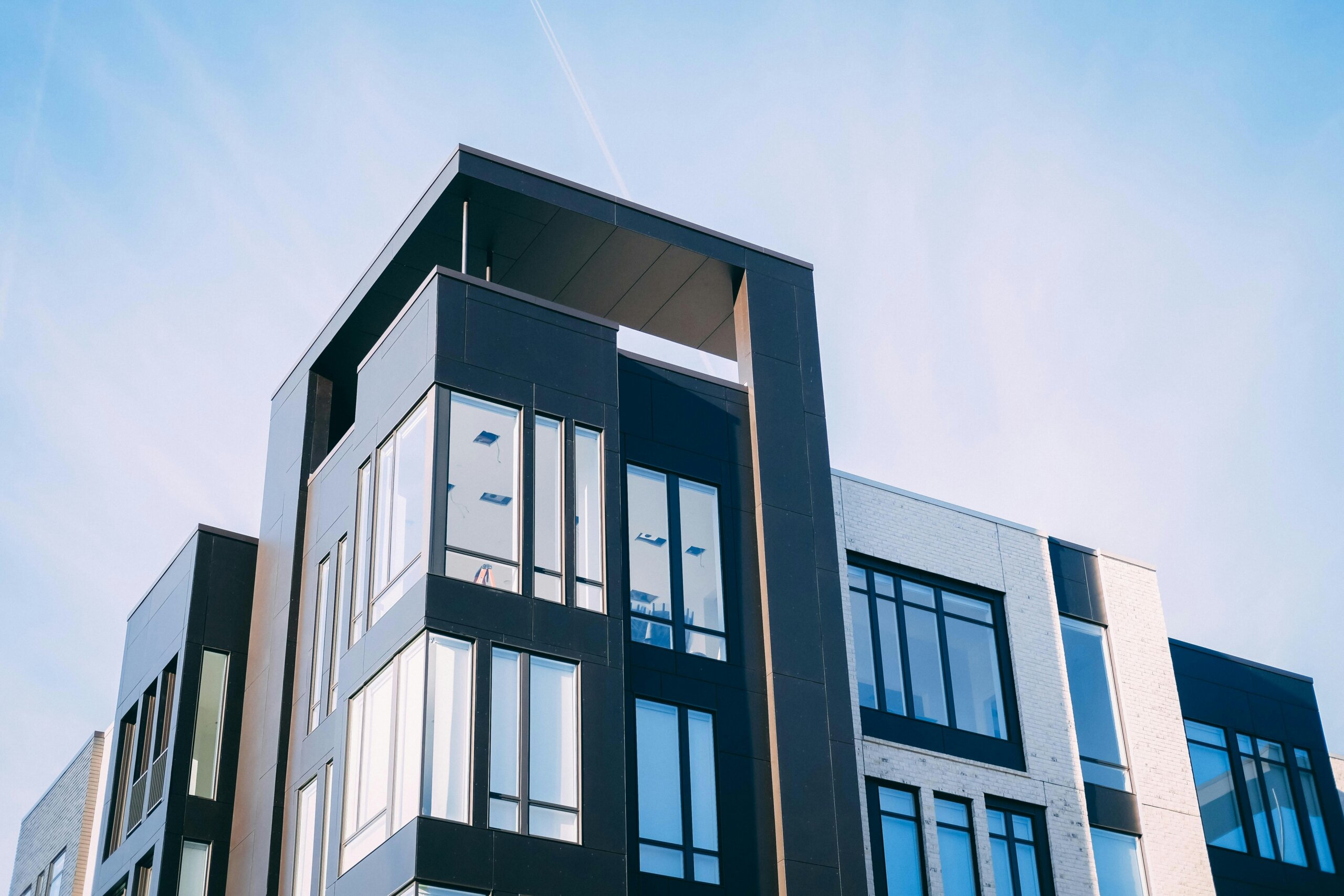 Exterior view of an apartment building