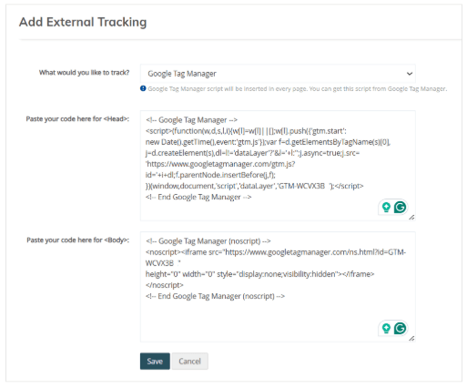 Add External Tracking